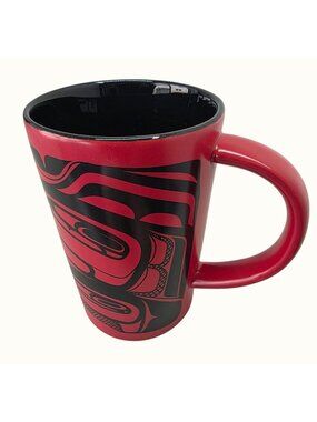 Native Northwest Canada Red Black Tribal Art Mug Large Ceramic Coffee Cup 5”